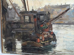 Niet of onleesbaar gesigneerd - Olieverf op doek, verdoekt op board (marouflé) , Havengezicht – Rein Snapper? kopen? Bied vanaf 1!