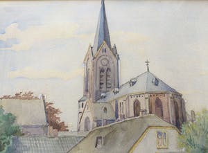 Jan P. A. Wiegman - aquarel/tekening met de St. Jans Geboortekerk in De Kwakel kopen? Bied vanaf 39!