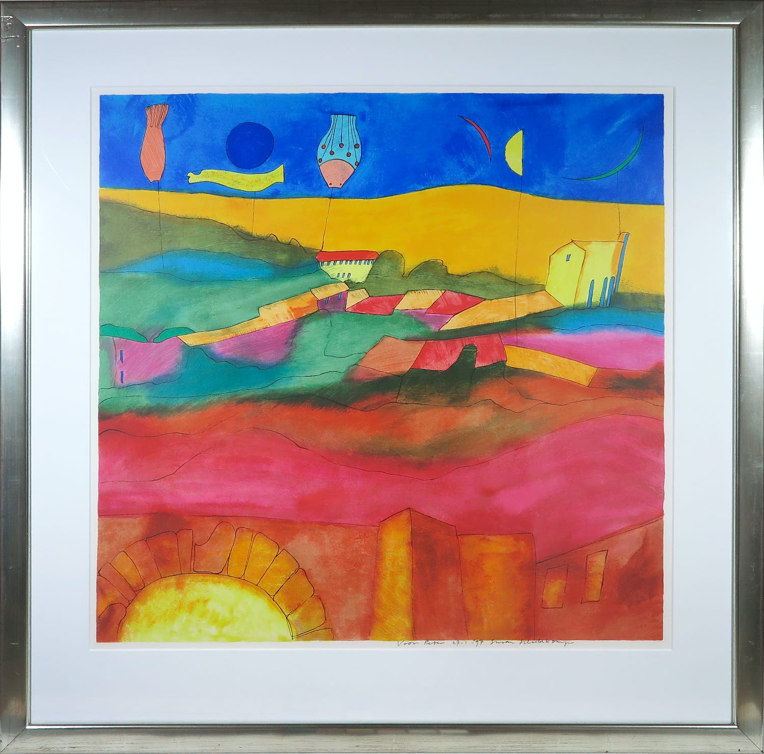 Susan Schildkamp - Zeefdruk, La campagna - Ingelijst (Groot) verkocht voor € 40!