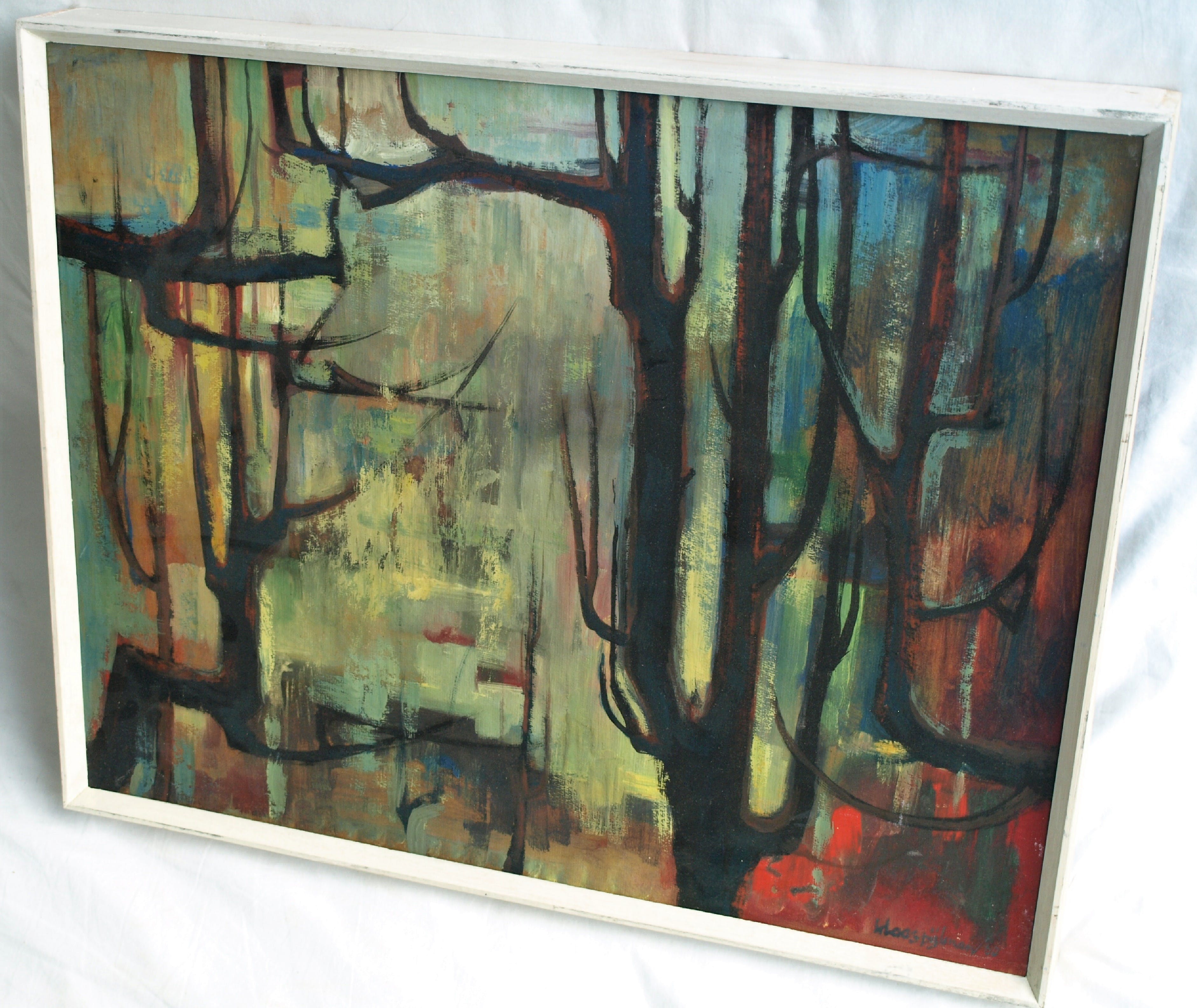 Klaas Pijlman - Olieverf op board , Bosgezicht – ingelijst – 1960 – ‘Bergense School’ kopen? Bied vanaf 190!