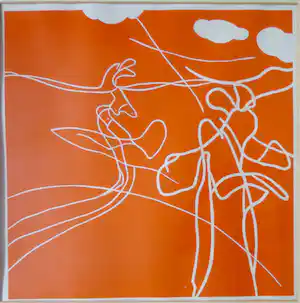Jules Bekker - SKATING GIRL ORANGE / KLEURZEEFDRUK / 70x71cm / KADER / SIG verkocht voor € 40!