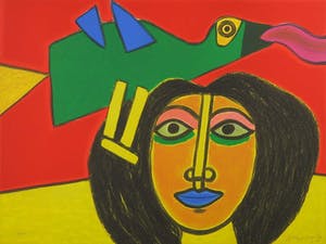 Corneille - Litho, Palette et l'oiseau - Ingelijst kopen? Bied vanaf 150!