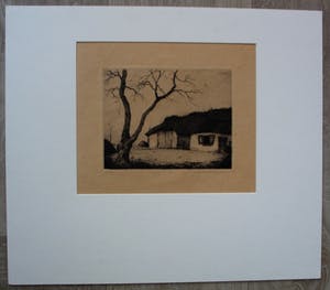 Dirk Baksteen - ets: landschap met boerenschuur - 1923 kopen? Bied vanaf 80!