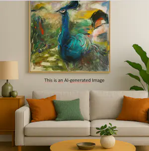 Jeanne Wesselius - Prachtig Schilderij met pauw 90x80cm! kopen? Bied vanaf 299!