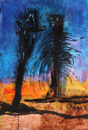 Serge Vandercam - groot schilderij gemaroufleerd op papier, gesigneerd CoBra kunstenaar kopen? Bied vanaf 690!