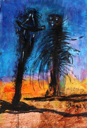 Serge Vandercam - groot schilderij gemaroufleerd op papier, gesigneerd CoBra kunstenaar verkocht voor € 690!