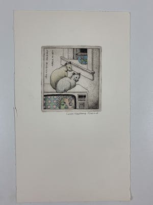 Carla Kleekamp - ets - 'Twee poezen' - eigen druk 1980 kopen? Bied vanaf 50!