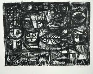 Dick Elffers - Litho, Compositie met koppen verkocht voor € 1!