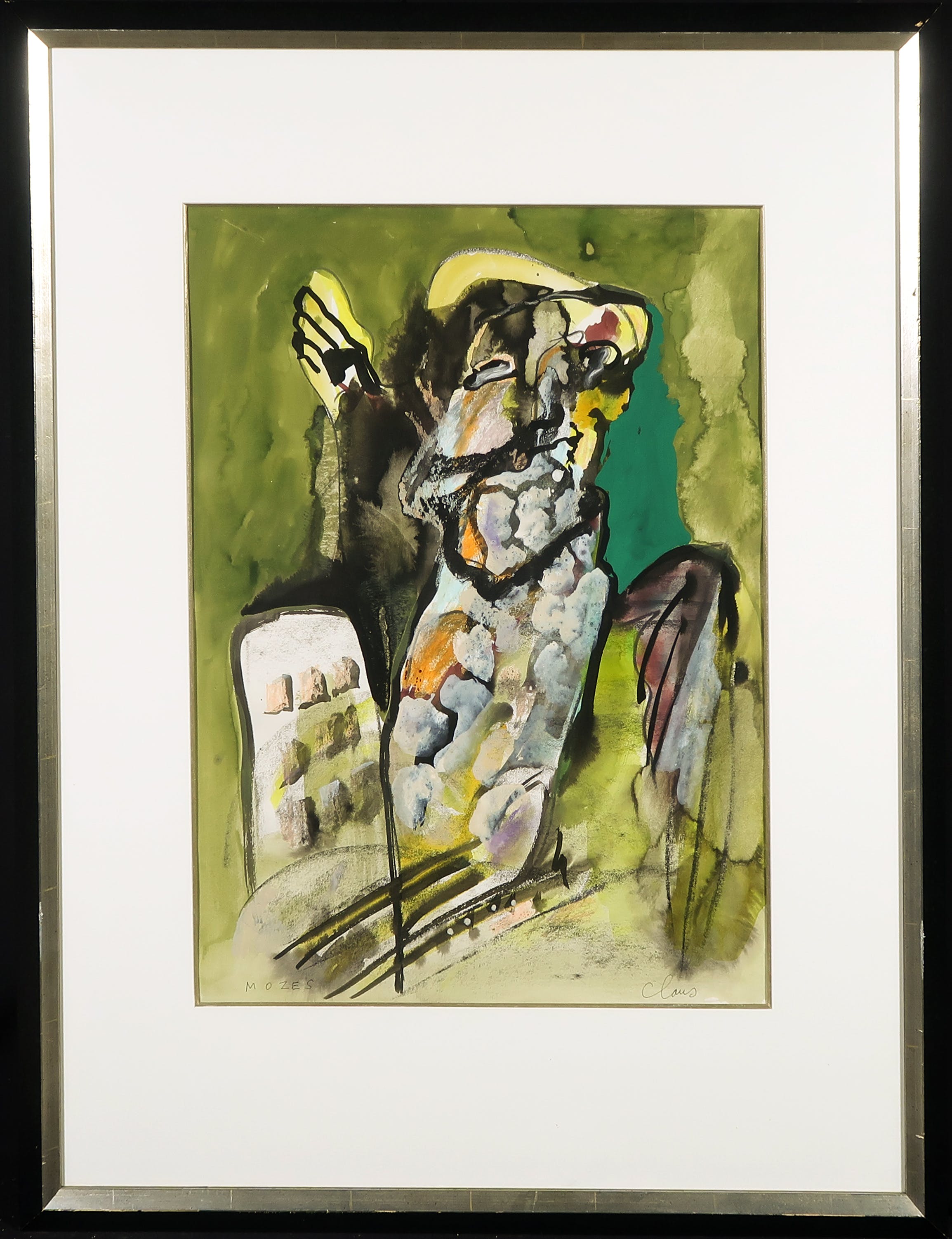 Hugo Claus - Gemengde techniek op papier, Mozes - Ingelijst verkocht voor € 1000!