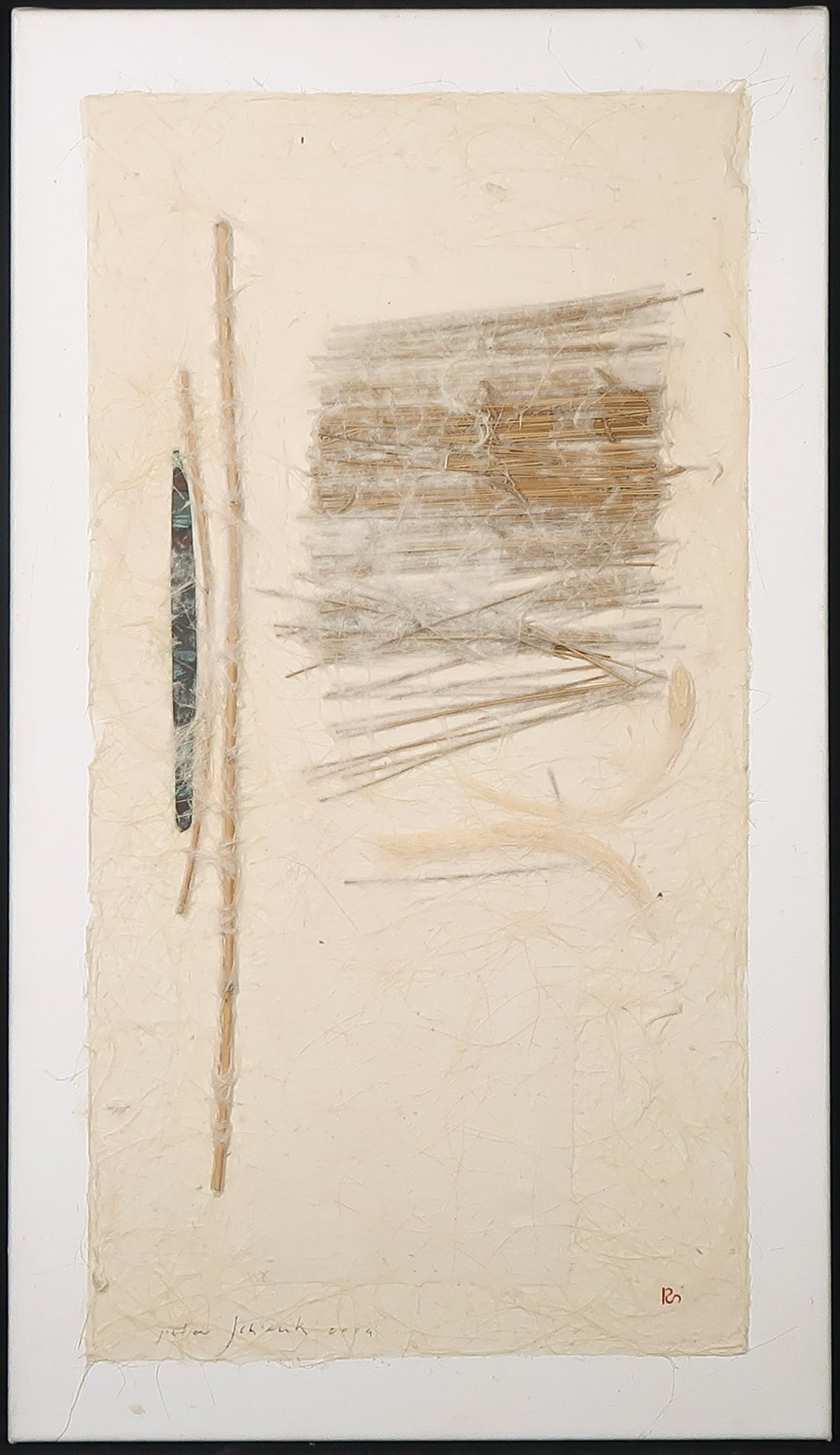 Peter Schenk - Gemengde techniek op doek, Compositie met koper en bamboe kopen? Bied vanaf 200!