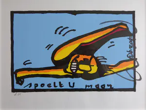 Herman Brood - SPOELT U MAAR / KLEURZEEFDRUK / 31x41cm / KADER / SIG kopen? Bied vanaf 45!