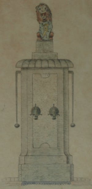 Niet of onleesbaar gesigneerd - Ingelijste tekening , Stadspomp / waterpomp Hattem - oud kopen? Bied vanaf 1!