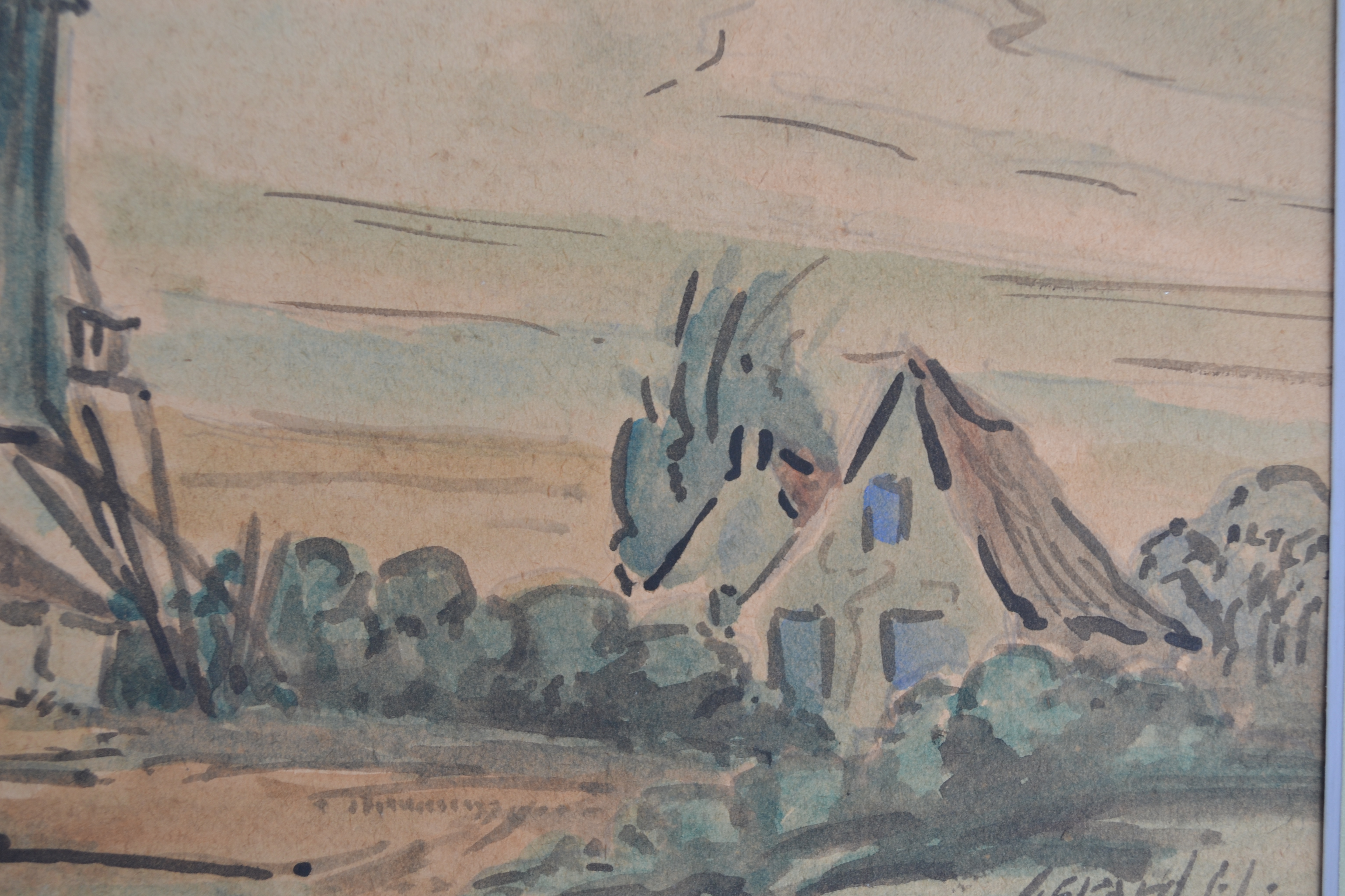 Gerard Christiaan J Gerrits - Brabants landschap met molen - aquarel kopen? Bied vanaf 1!
