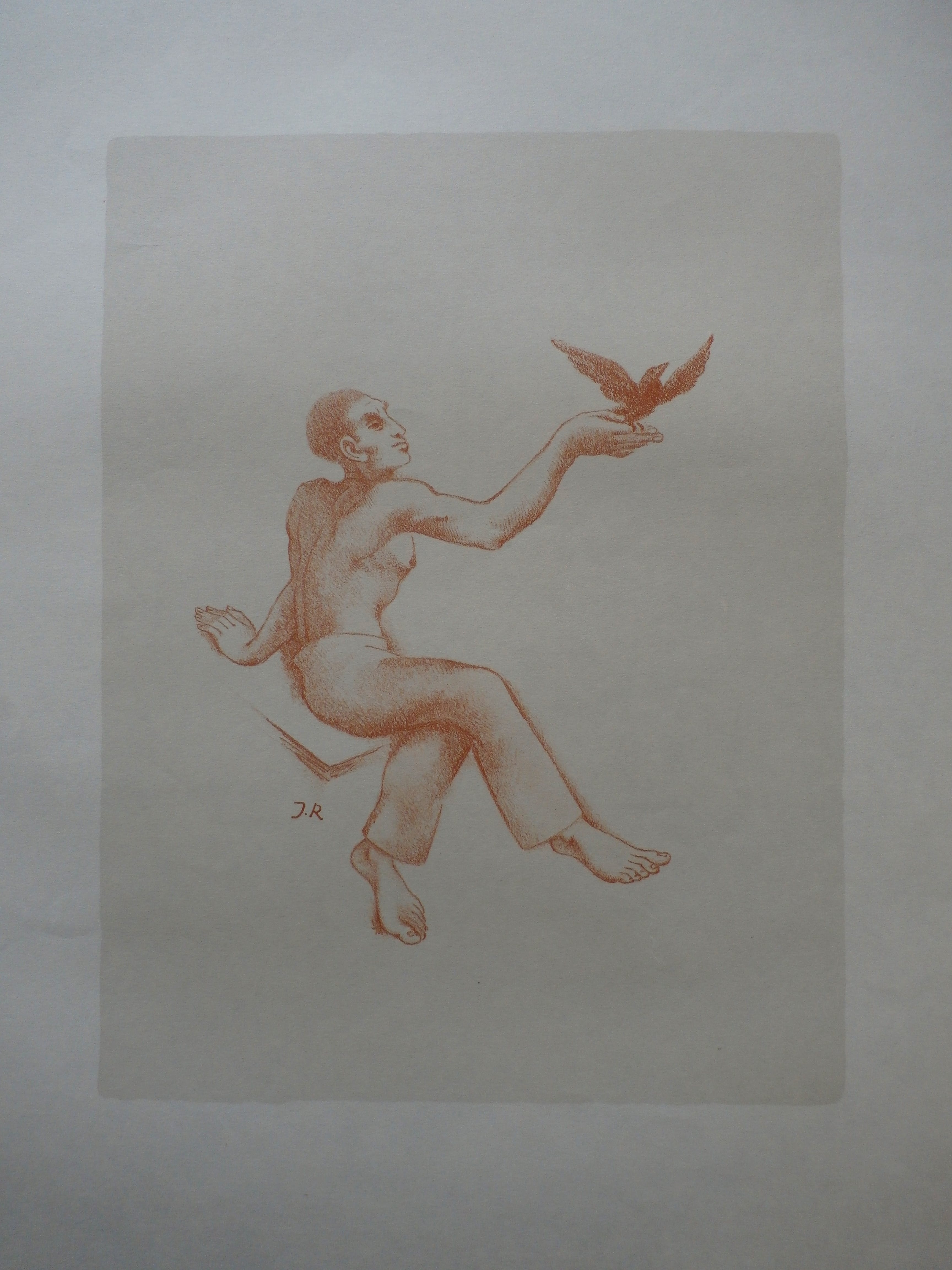 John Raedecker - litho: man met vogel - schildersprenten - 1947 kopen? Bied vanaf 25!