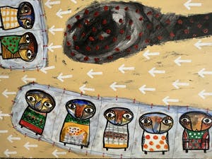 Toyin Loye - Tweeluik (Elk schilderij is 50 x 70 cm.) kopen? Bied vanaf 395!