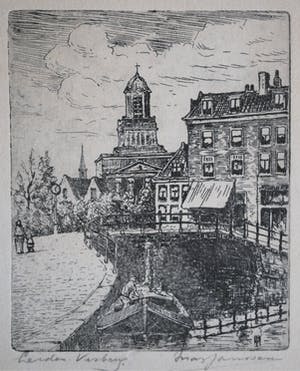 Marius Johannes Janssen - Leiden, Visbrug - ets - fraai ingelijst kopen? Bied vanaf 35!