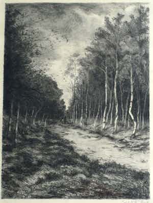 Gerarda Wilhelmina ten Hoet - Litho , 2 Ruiters in het bos – gesigneerd & ingelijst – ca 1910 verkocht voor € 50!