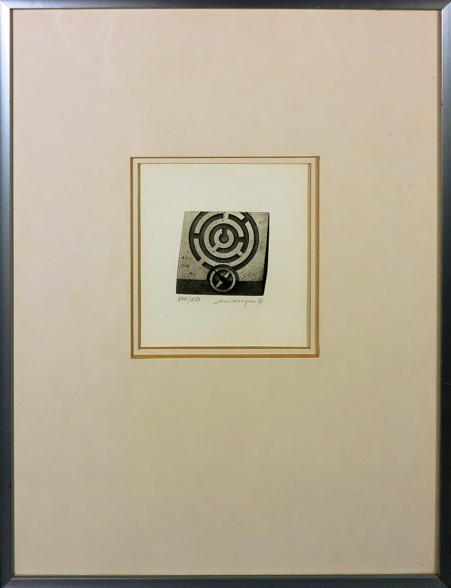 Friedrich Meckseper - Ets, Labyrint - Ingelijst verkocht voor € 50!