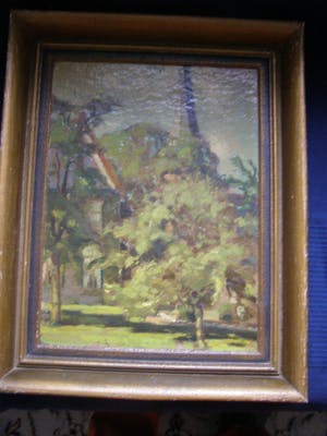 Niet of onleesbaar gesigneerd - Dorpsgezicht met kerktoren en bomen kopen? Bied vanaf 1!