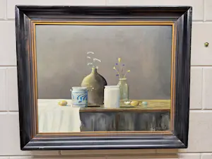 Henk Poeder - Stilleven met Eieren en Vaasje met bloemen en div kopen? Bied vanaf 175!