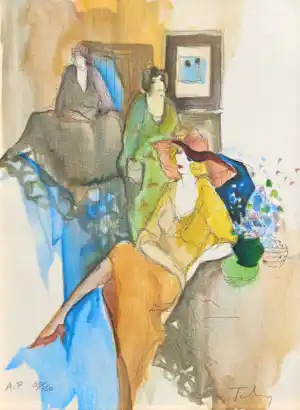 Itzchak Tarkay - Quiet afternoon, zeefdruk (prachtig ingelijst) verkauft für € 110!