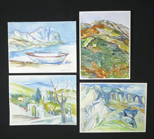 Joe Wols - Lot van vier gouaches/aquarel, Kleurrijke landschappen kopen? Bied vanaf 1!