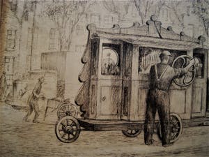 Niet of onleesbaar gesigneerd - Leuke oude tekening "Orgelman op Noordermarkt Amsterdam" gesigneerd kopen? Bied vanaf 1!