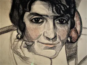 Arjen Galema - Vroege (omstreeks 1920) gemaakt Houtskool portret jonge vrouw - mooi ingelijst kopen? Bied vanaf 49!