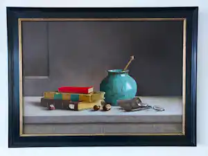 Jan Hoedemakers - Stilleven met vaasje boeken en brilletje verkauft für € 495!