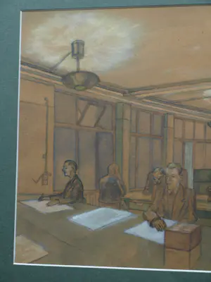 Dirk Harting - Ingelijste pasteltekening , Op kantoor – 1954 - Lijst, 50 x 64 cm kopen? Bied vanaf 100!