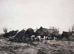 Hendrik Weegewijs - Grote ets: Drouwen(Drenthe) verkocht voor € 50!