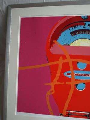 Niet of onleesbaar gesigneerd - GROTE ingelijste zeefdruk , Parkeermeter – gesigneerd – nr. 27 van 50 ex. kopen? Bied vanaf 1!