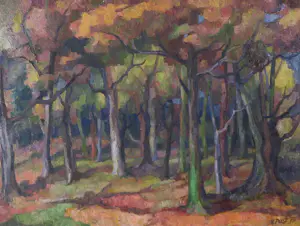 Harmen Klaas Post - Olieverf op paneel, Herfstig bosgezicht - Ingelijst kopen? Bied vanaf 150!