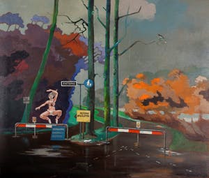 Kees Romeyn - Fietspad langs bosbaan - 1977 - olieverf op hout - BKR Amsterdam kopen? Bied vanaf 20!