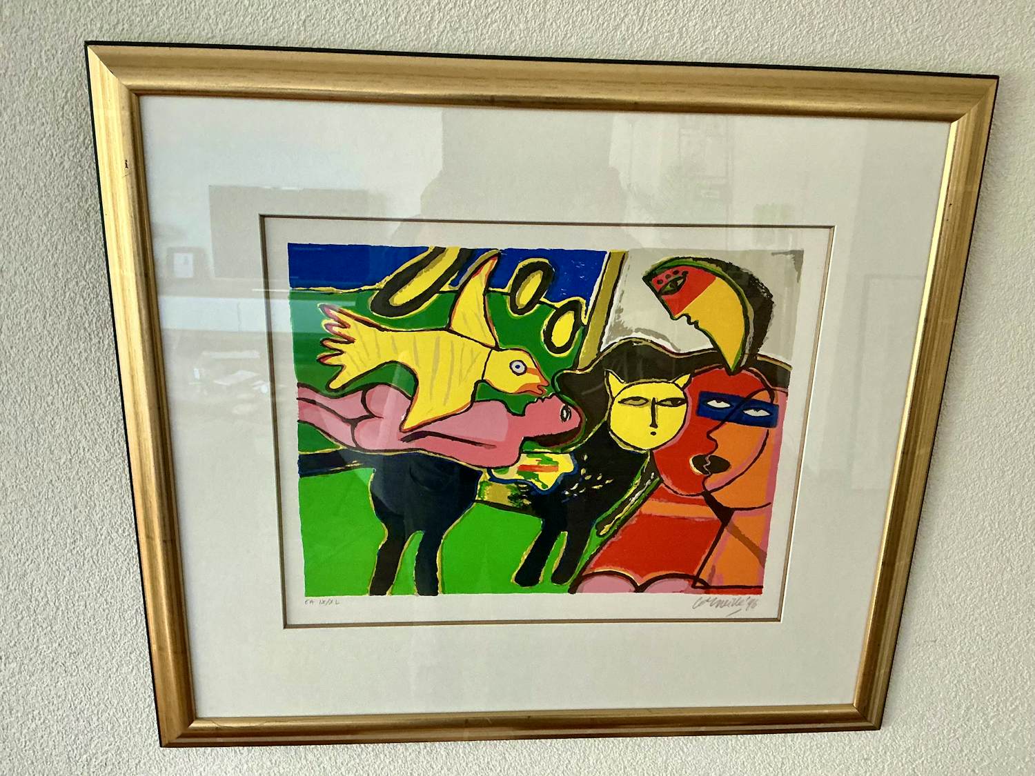 Corneille - Zeefdruk EAIX/XL - Vrouw met vogel - Ingelijst kopen? Bied vanaf 235!