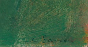 Eugenie Sassen - Olieverf op papier, Landschap met rood - Ingelijst kopen? Bied vanaf 50!