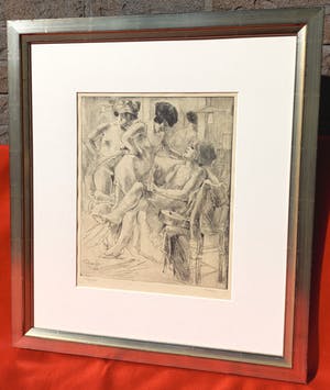 Armand Rassenforse - Coulisses, ets (zeer mooi ingelijst) kopen? Bied vanaf 250!