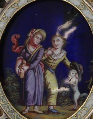 Antieke 14k gouden en zilveren hanger met emaille portret kopen? Bied vanaf 569!