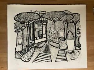 Willibald Kramm - Stadtpark, große Lithographie auf Bütten, sign., numm. 63/65, 1962 kaufen? Bieten Sie von 60!