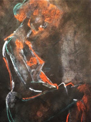 Niet of onleesbaar gesigneerd - Intrigerend pastelkrijt op papier "Zittend vrouwelijk naakt" gesigneerd kopen? Bied vanaf 1!