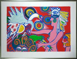 Corneille - Zeefdruk, La Brasilienne - Ingelijst (Zeer groot) verkocht voor € 700!