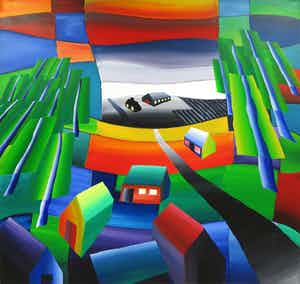 Niet of onleesbaar gesigneerd - Acryl op doek, Landschap (Zeer groot) verkocht voor € 1!