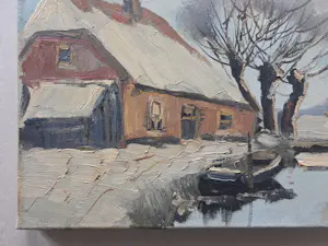 Jan Kelderman - Wintergezicht. Boerderij en roeiboot. kopen? Bied vanaf 20!