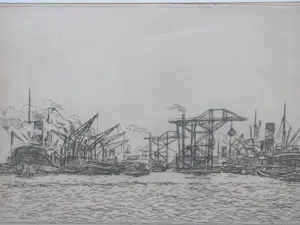 Antoon Derkzen van Angeren - havengezicht (Rotterdam?) kopen? Bied vanaf 45!