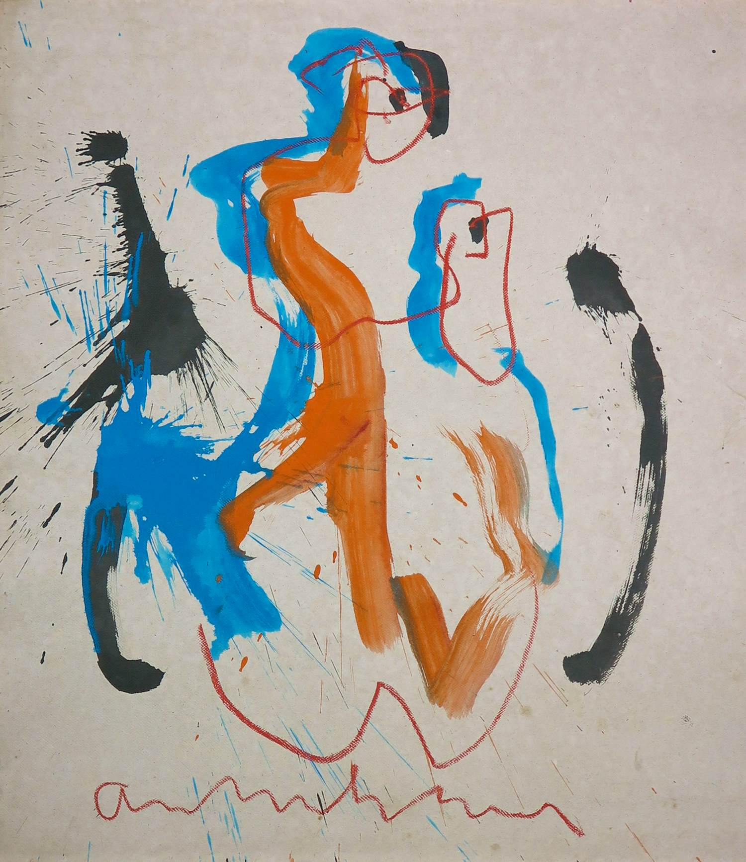 Anton Heyboer - Gemengde techniek (acryl, oost-indische inkt en krijt) Twee figuren kopen? Bied vanaf 250!