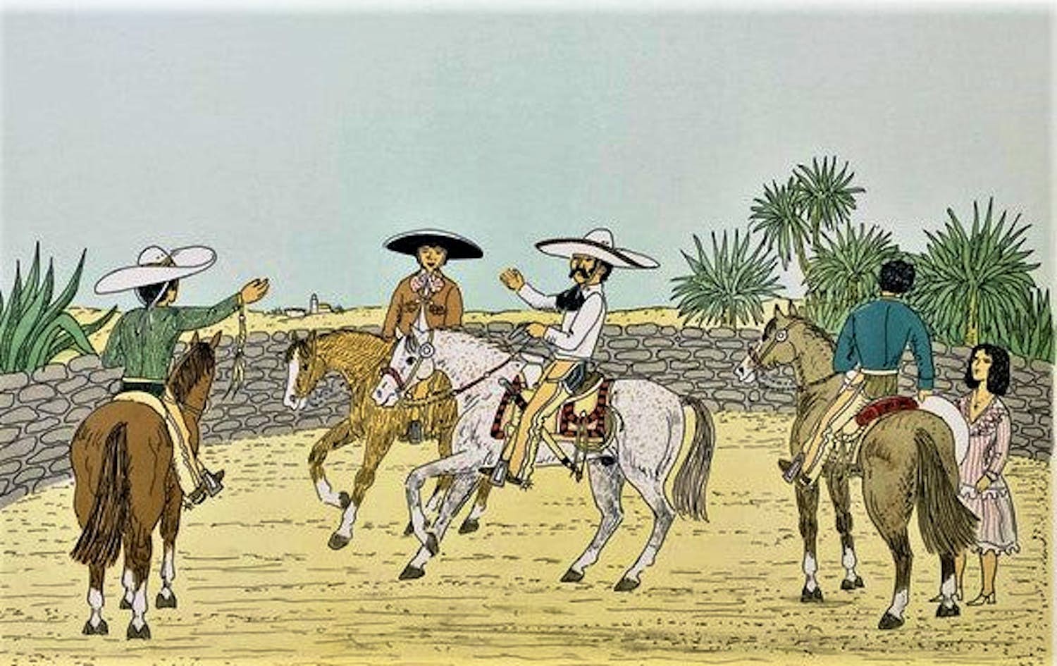 Vincent Haddelsey - Kleurenlitho MEXICAN HORSES Handgesigneerd verkocht voor € 69!