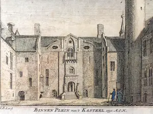 AcheterHendrik Spilman - Binnen Plein van 't Kasteel (Helmond) - Gravure, Zeer fraai ingelijst? Enchérissez de 40!