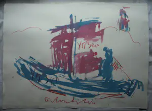 Anton Heyboer - Acryl en pastel , Schip IJmuiden , YM348 – 79 x 107 cm. kopen? Bied vanaf 125!