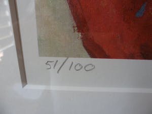 Mary Koekenbier - Zeefdruk. Titel, "Beaujolais Joli Bouget". kopen? Bied vanaf 60!