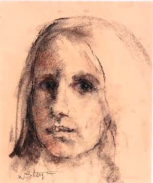 Wim Steijn - Krijttekening, Portret verkocht voor € 35!